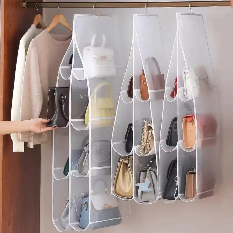 

Handbag Hanging Organizer Storage Hanging Bag Non-Woven Multi-Layer Wardrobe Storage Dustproof Double-Sided Storage Bag For Room