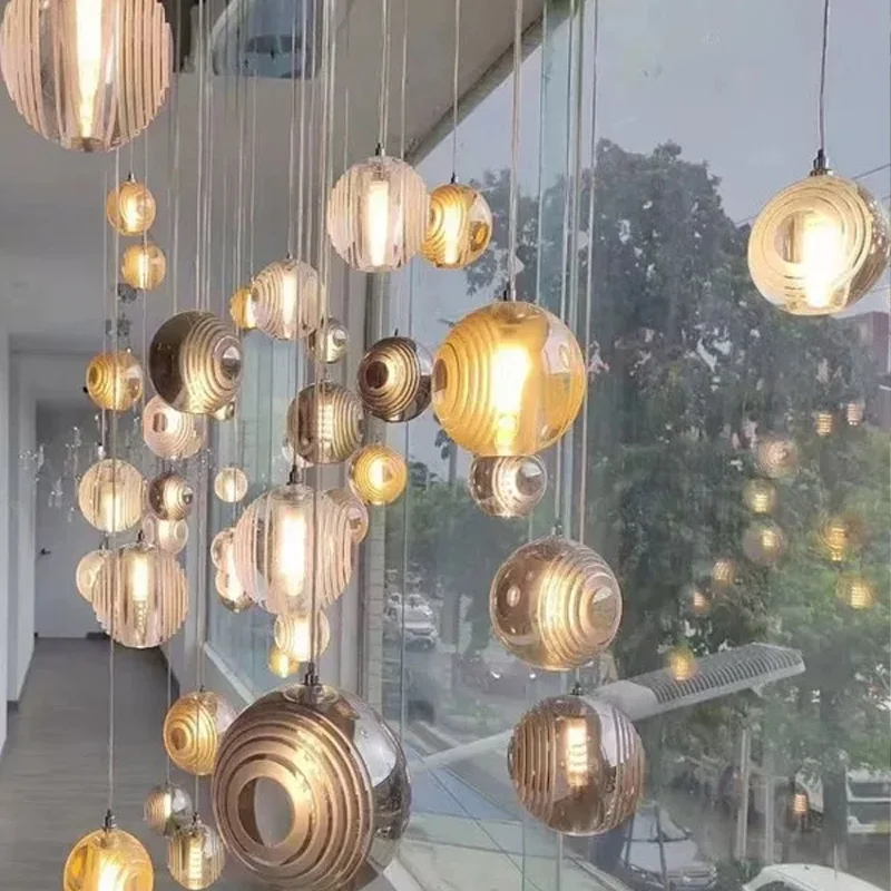 

Nordic LED ceiling glass ball chandelier, suitable for hotels, stairwells, home interior lighting, light luxury lustre, lamp