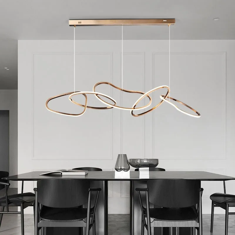 

Postmodern Minimalist LED Chandelier Dining Room Office Stainless Steel Pendant Lamp Restaurant Bar Creative Rings Hanging Light