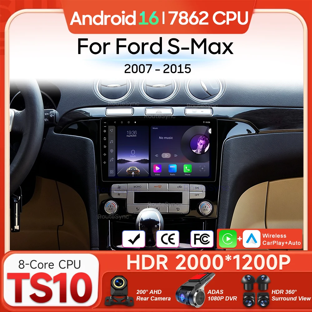 Android 16 For Ford S Max S-MAX 2007 - 2015 Car Multimedia Player Carplay Auto Radio Navigation Video Stereo Head Unit GPS DSP