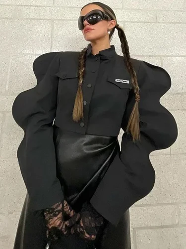 Imagen 1 del producto Weird Puss-Chaqueta de manga especial a la moda para mujer, abrigo corto informal de una sola botonadura, cálido, sólido, Y2K, calle salvaje, otoño