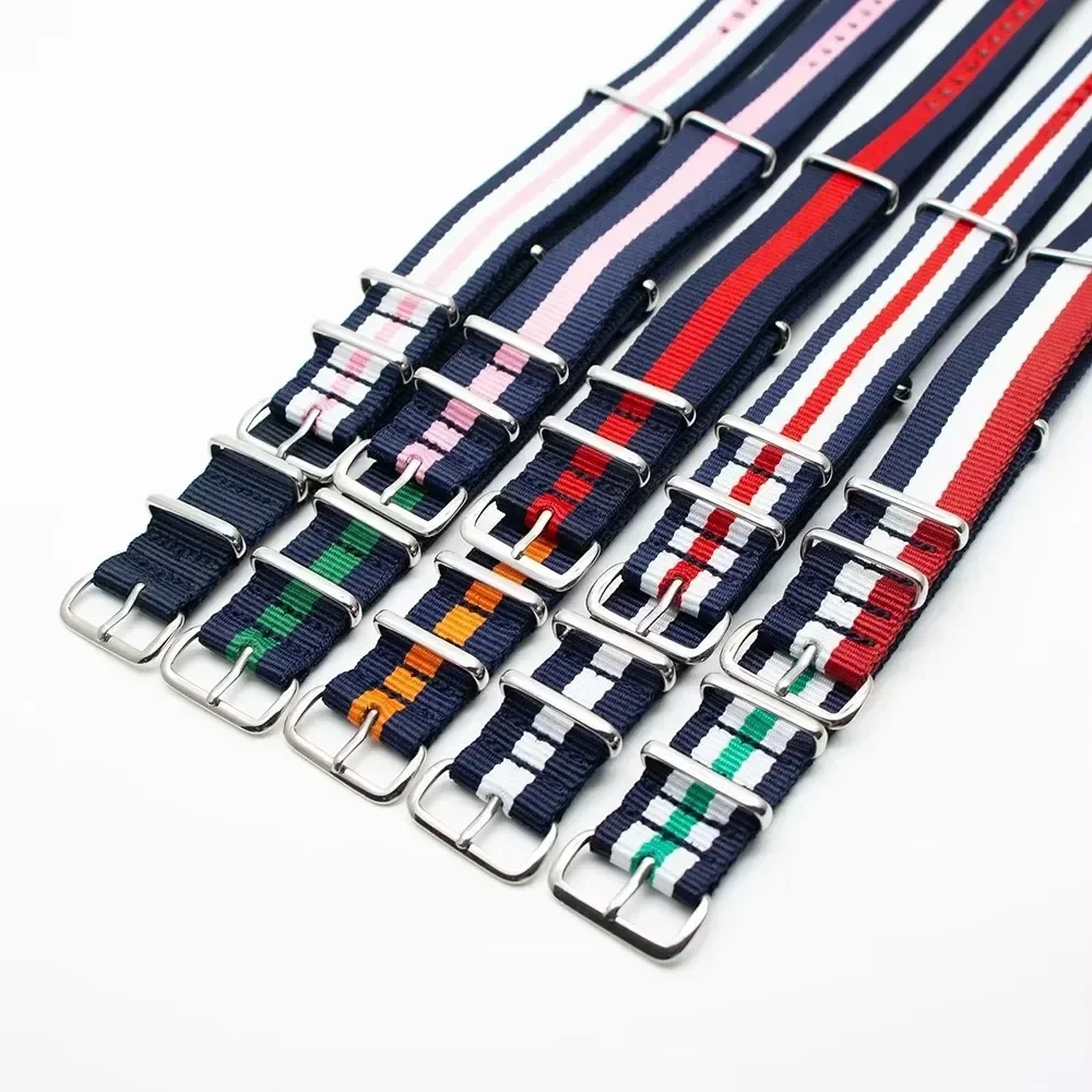 Strapazierfähiges, gestreiftes Nylon-Armband im Armband-Stil, 18 mm, 20 mm, 22 mm, 24 mm, universelles Armband für Sport- und Freizeituhren – Detail 1