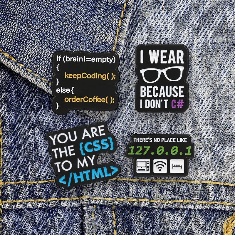 Programmer Code Slogan Enamel Badge Funny HTML CSS Programming Quote Lapel Pin For Coder Geek Backpack Gift