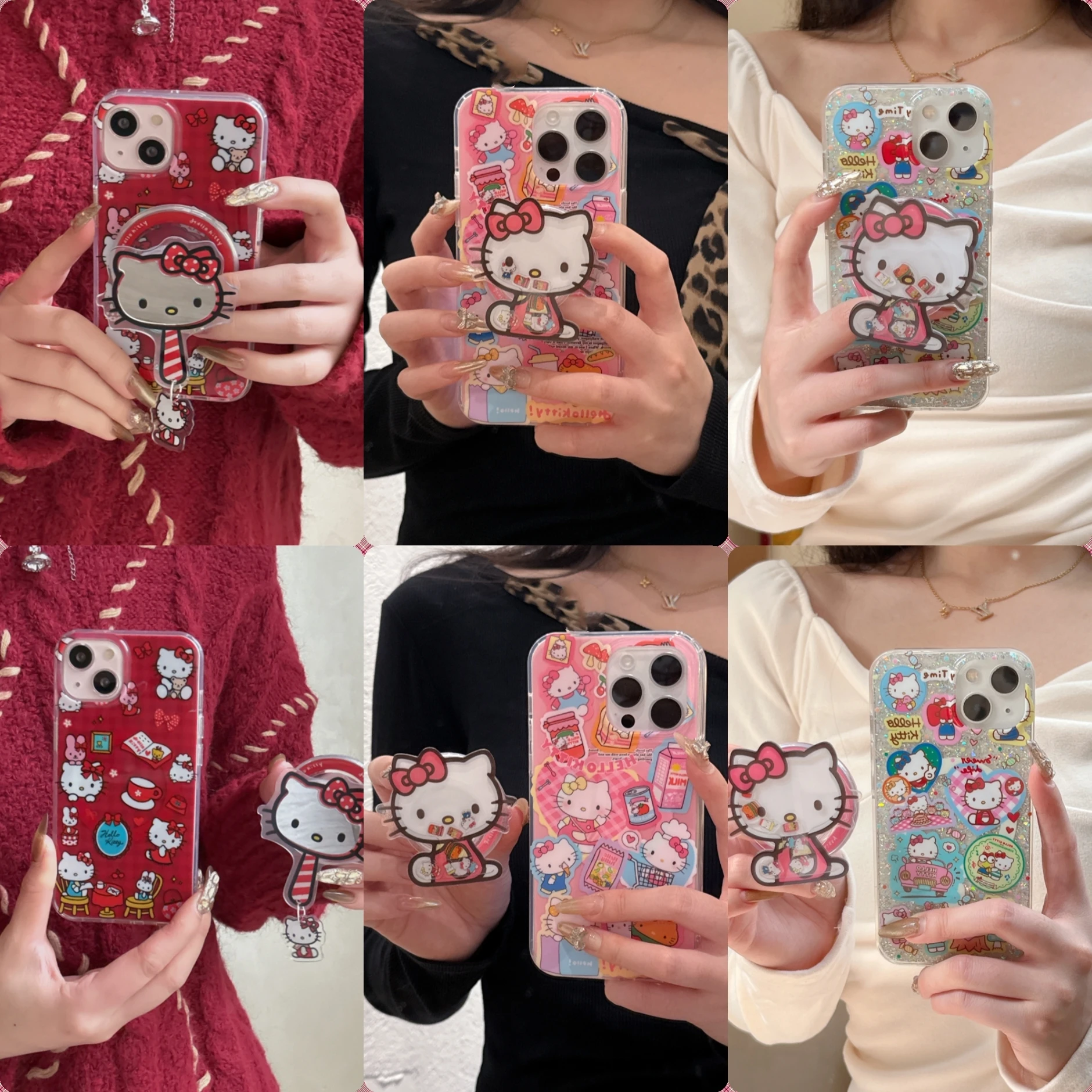 

Cartoon Sanrio Hello Kitty Magnetic Bracket Magsafe Wireless Charge Case For IPhone 16 15 14 13 12 11 Pro Max Chiikawa Hangyodon