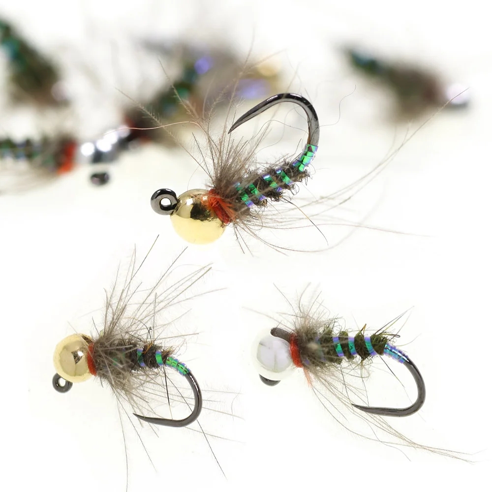 4 Stück # 16 Wolfram-Kugelkopf-CDC-Jig-Nymphenfliegen, widerhakenlose Jighaken, Wet Euro Nymph Fliegen zum Forellen- und Barschangeln, Köder – Detail 1