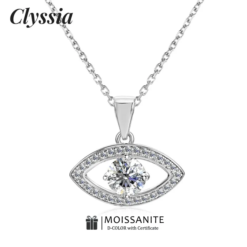 

CLYSSIA 925 Silver D Color 1-carat Moissanite Pendant Necklace Women's Water Drop 18K White Gold Plated Fine Jewelry Party Gifts