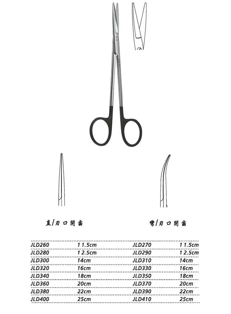 JZ Surgical instruments medical express comprehensive tissue scissors cutting edge with teeth surgery thin cutter black handle