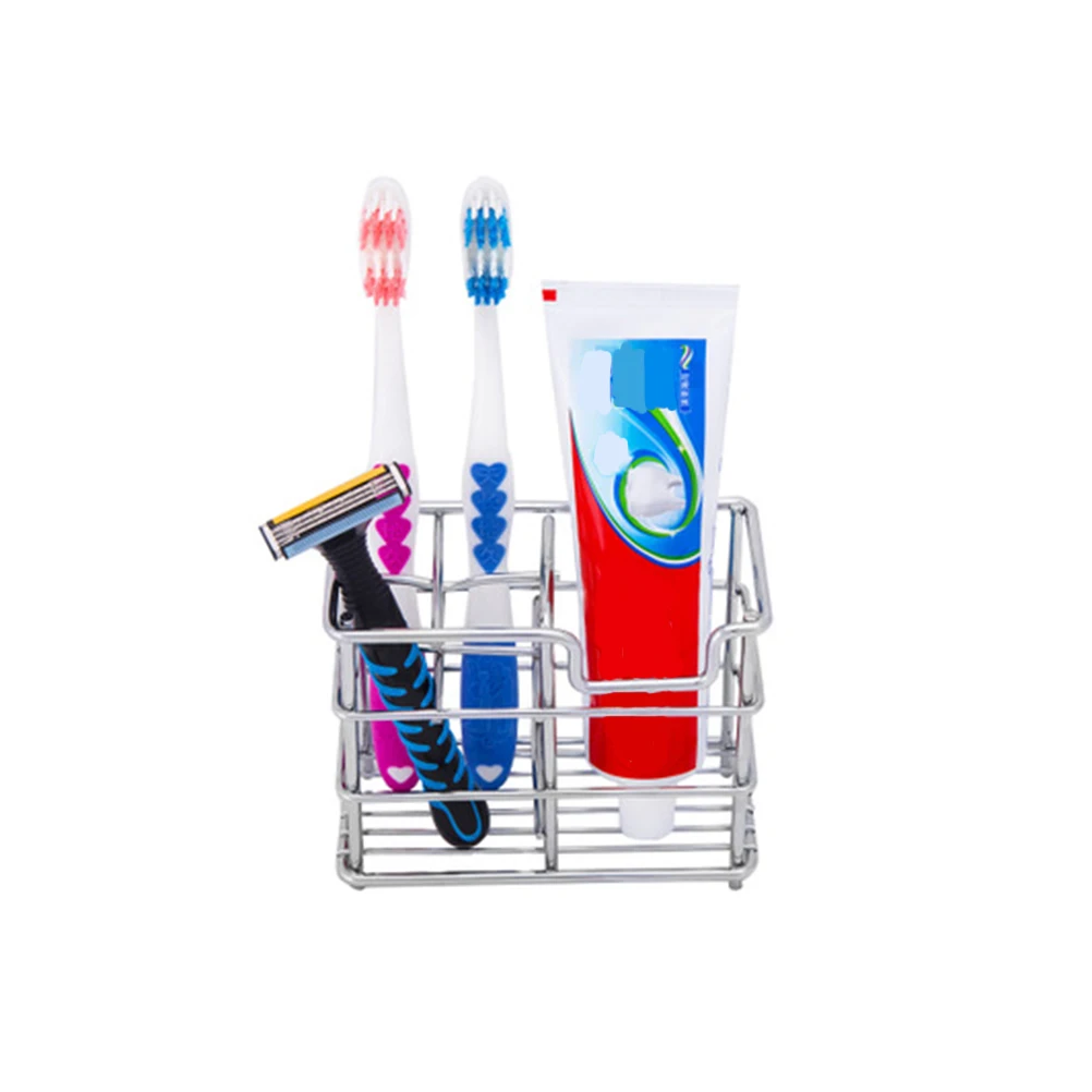 

Stainless Steel Toothbrush Holder 4 Slots 1 Toothpaste Compartment Rust Proof Hygienic Bathroom Countertop Organizer