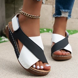 Sandalias antideslizantes para mujer, zapatos Retro de cuña, calzado de fiesta, Verano