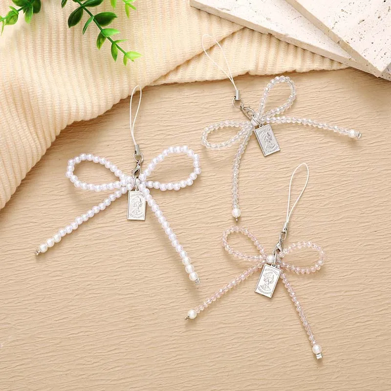 Creative New Crystal Love Beaded Phone Chain Lanyard Jewelry for Women's Trendy Pearl Bow Letter Charm Anti Loss Phone Case Rope