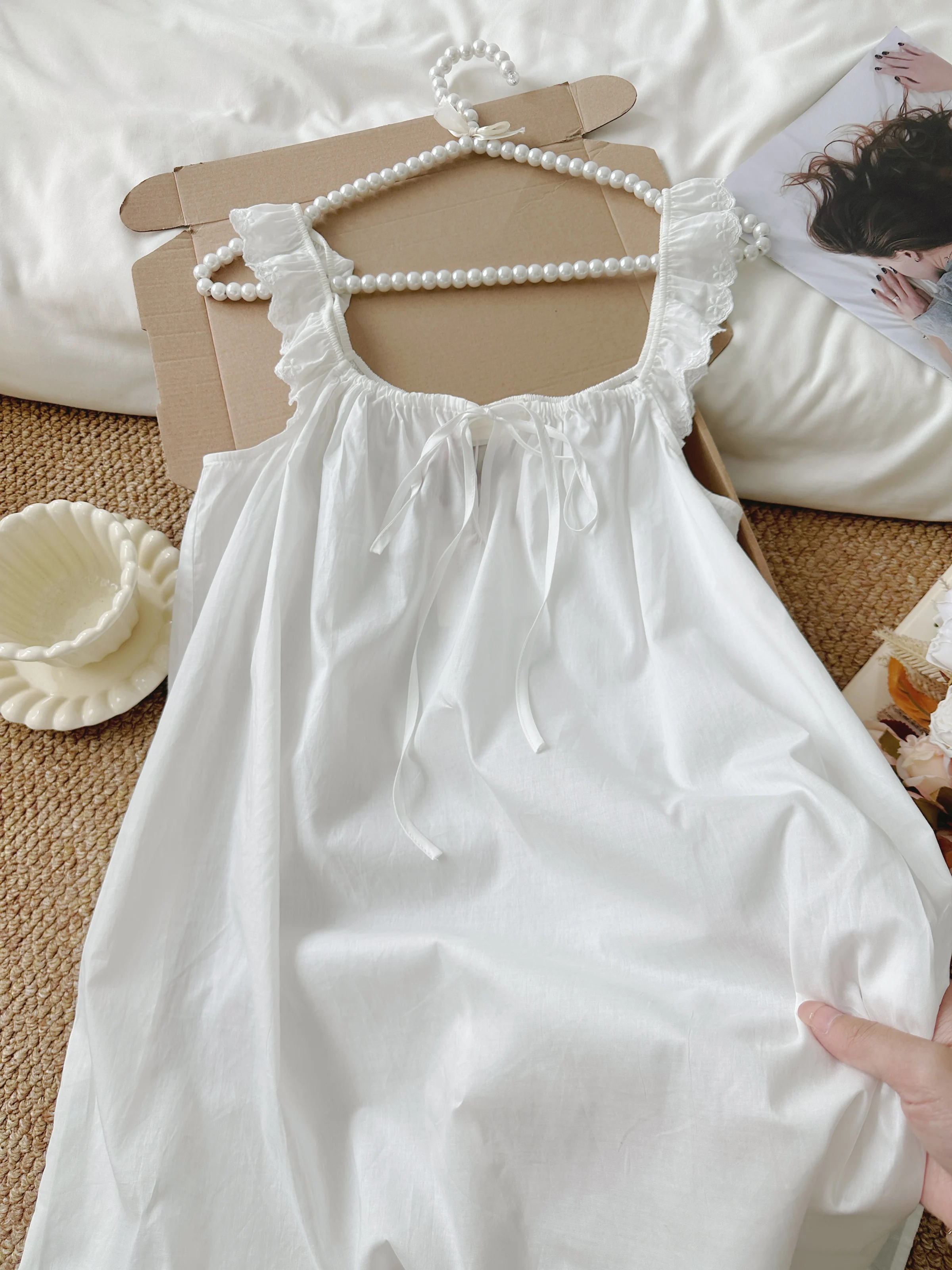 100% cotton summer simple white dress pajamas 2025 new sweet sister cute casual loungewear solid color suspender pajamas