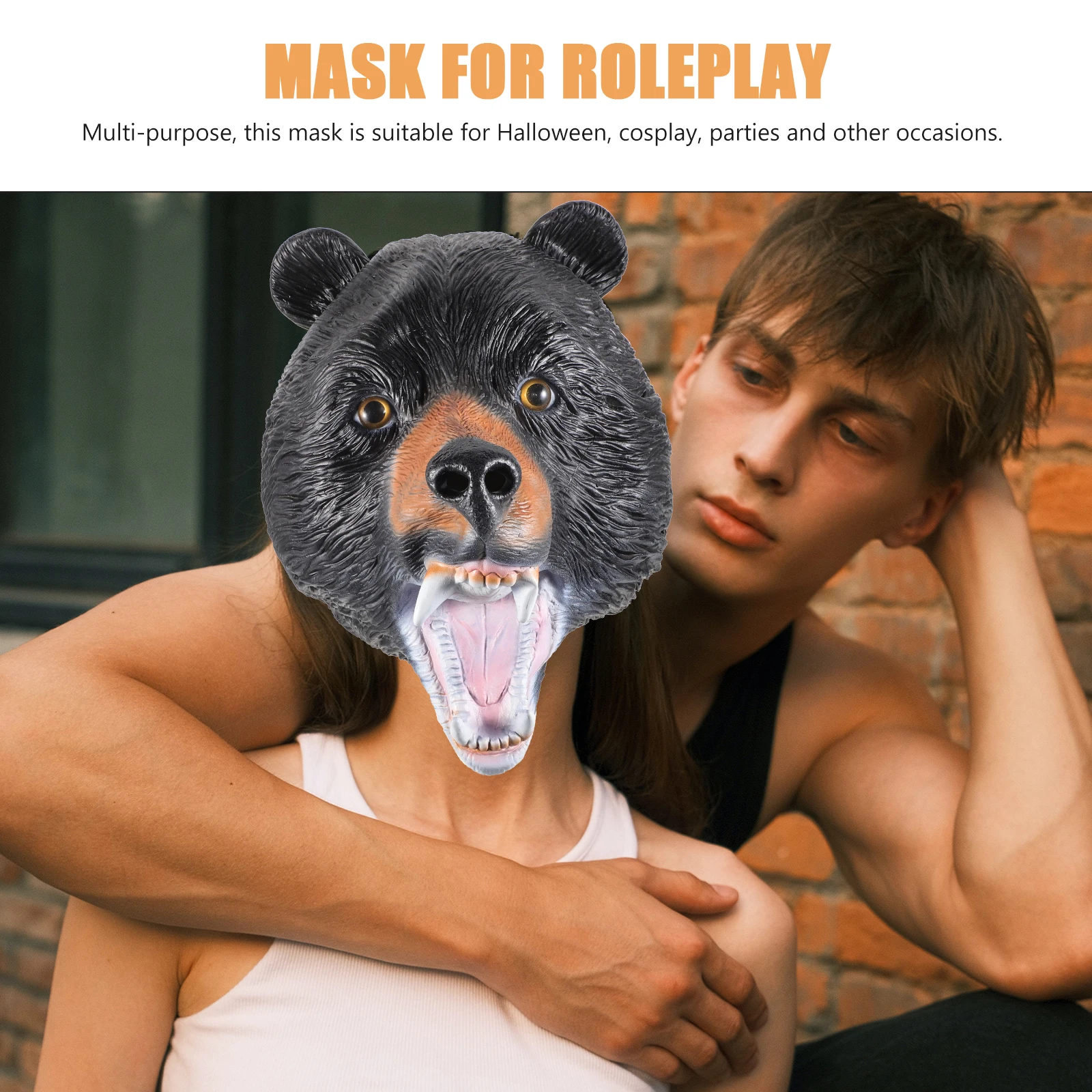 Polar Bear Mask Head Halloween Masks for Adults Emulsion Dress Up Props Party Costume Accessories Black Bear Design Comfortable