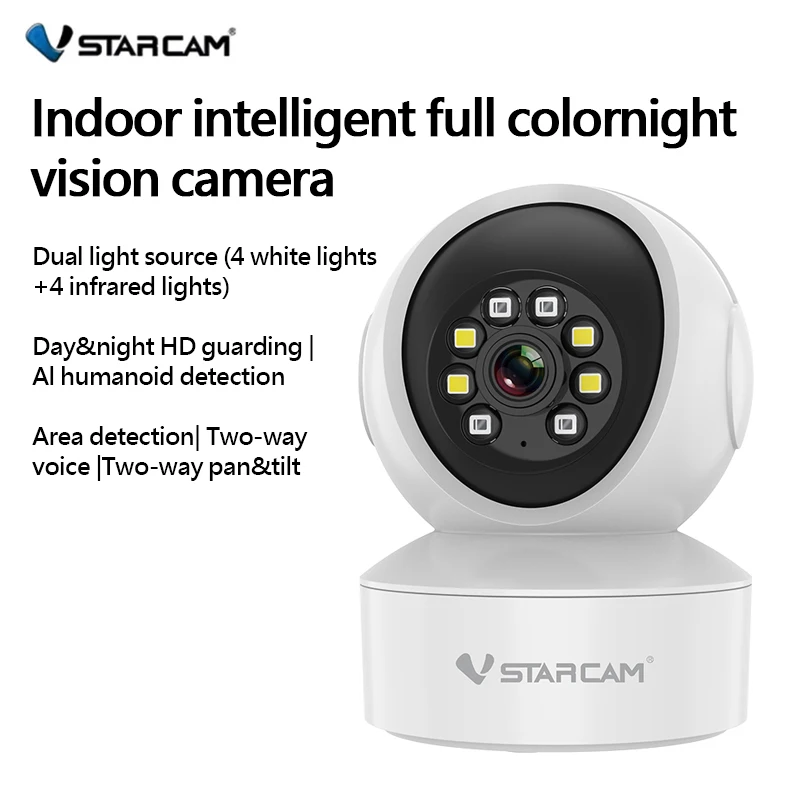 Vstarcam CS49L Indoor Security Camera for Home 360° Coverage Color Night Vision 2-Way Audio Motion Detection Customize Zone