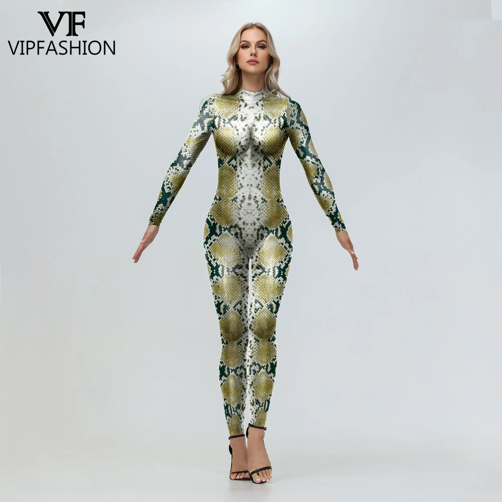 VIP FASHION Snake Costume for Woman Halloween Bodysuit Carnival Animal Disguise Suit Fancy Party Jumpsuit Lady Fashion Catsuit