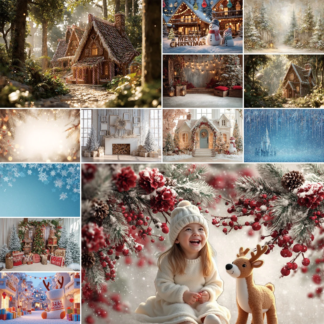 

MOON.QG Christmas Decoration Photography Backgrounds Forest Santa Fireplace Backdrop Portrait Child Photozone New Year Props