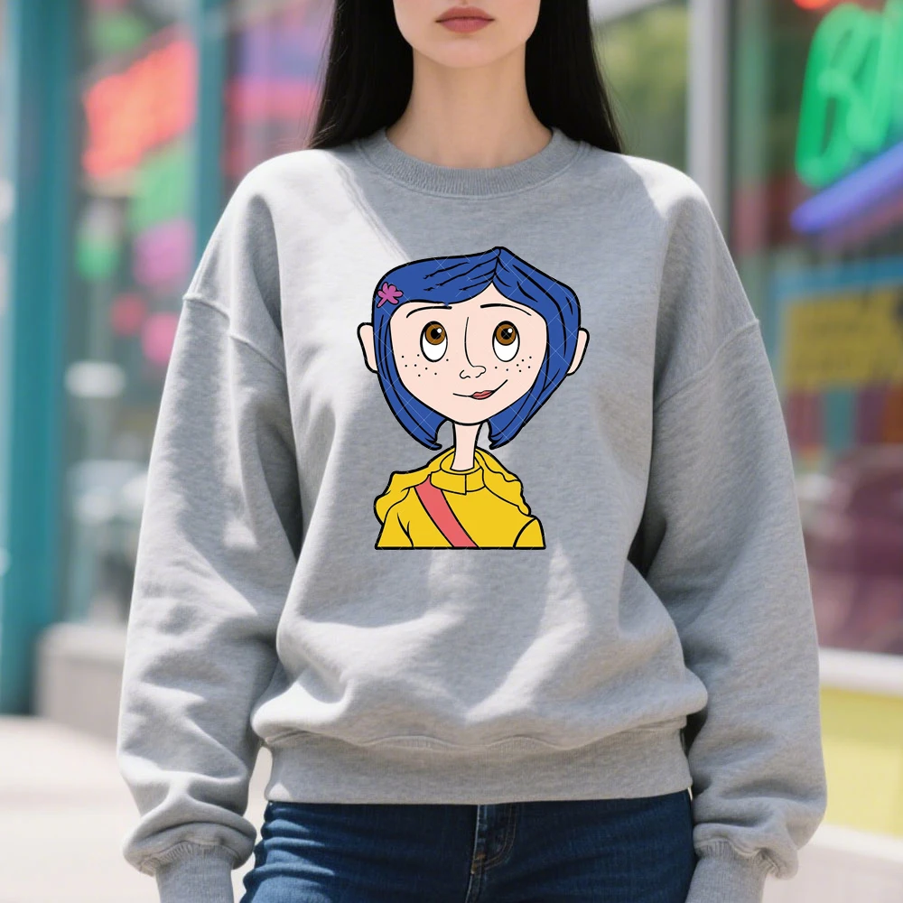 Coraline Hoodie Anime Movie Creepy Cute Pullover Unisex Street Fashion Loose Long Sleeve Autumn and Winter Warm Round Neck