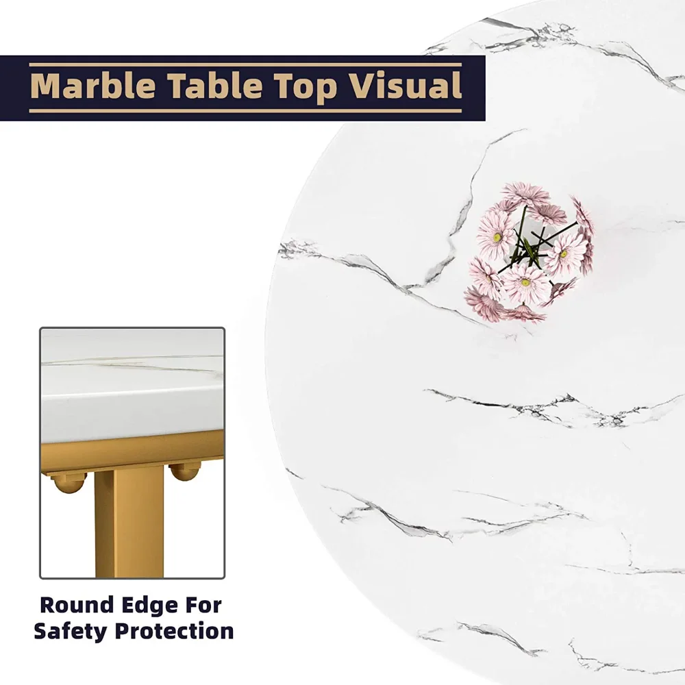 New 36in Faux Marble Modern Living Room Round Accent Side Coffee Table End Tables for Living Room