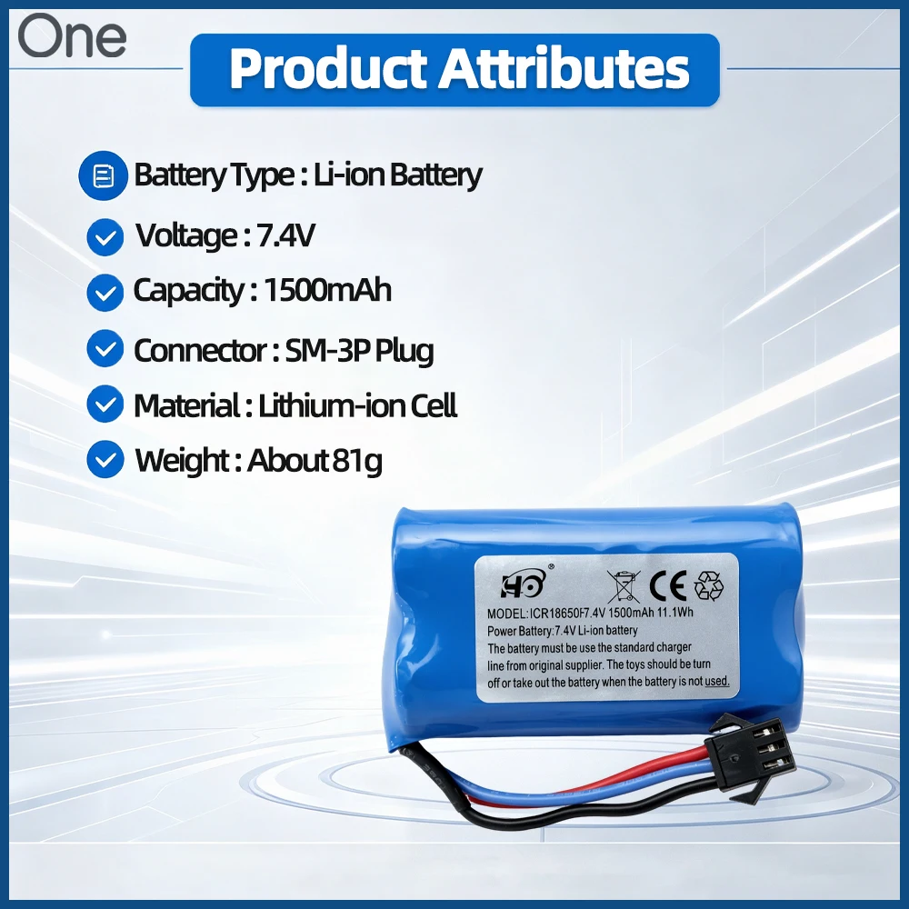 2S 7.4V 1500mAh 15C Li‑Ion RC Battery SM3P Plug Rechargeable Upgrade Replacement Parts for MN MN99S MN82 MN98 MN168 MN128 RC Car