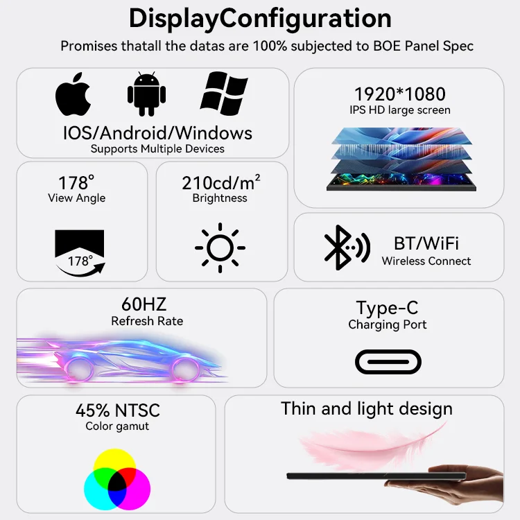 NEW  Technology 15.6 Inch Full HD 1920x1080 IPS LCD Display Car Headrest Video  Screen Portable Type C USB Portable Monitor