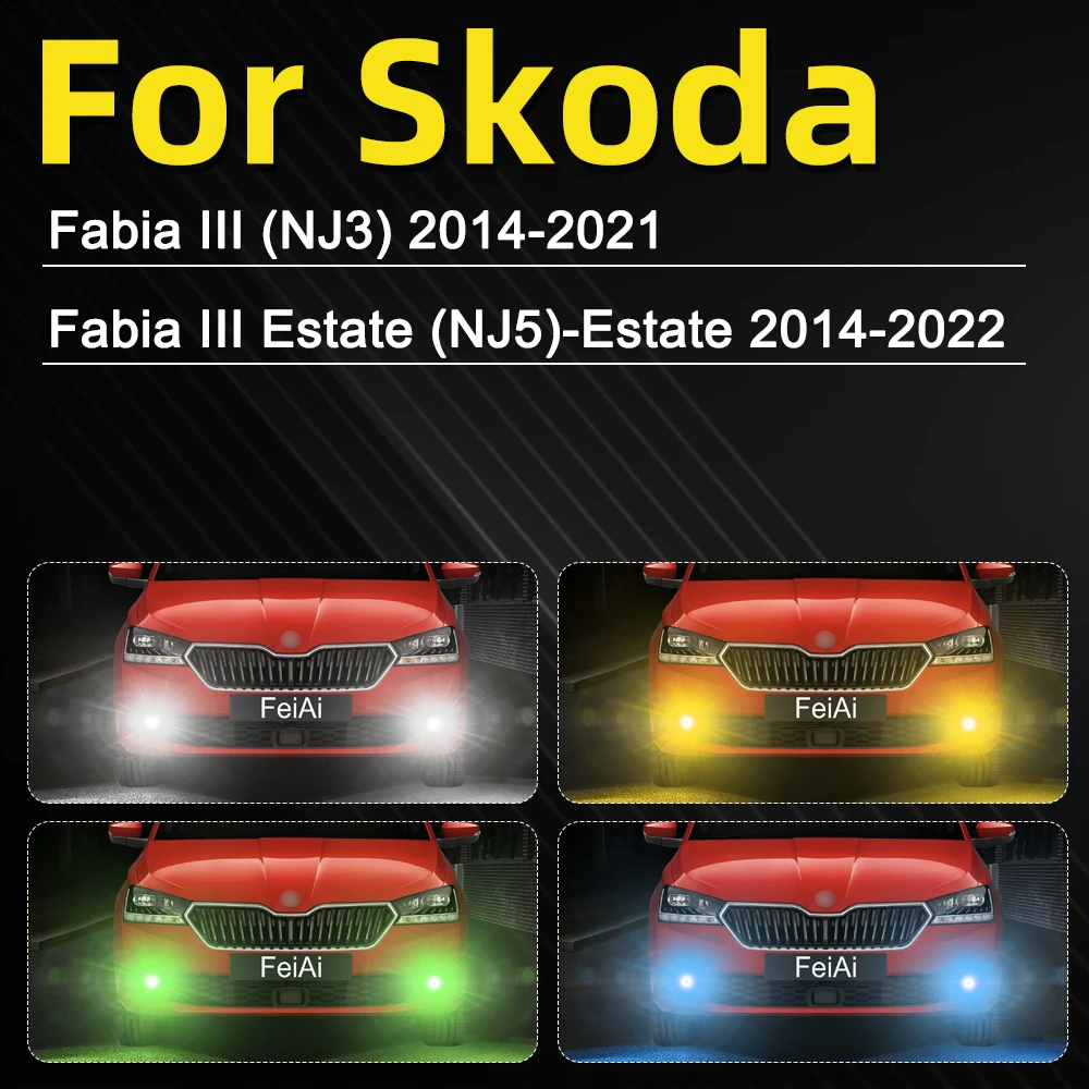 Front LED Fog Lights For Skoda Fabia NJ3 NJ5 2014 2015 2016 2017 2018 2019 2020 2021 Fog Light Bulbs Dual Color LED White Yellow