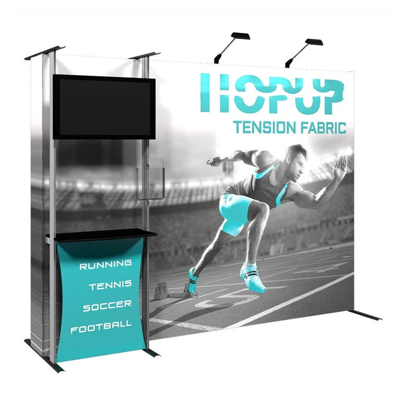 20ft Portable Foldable Flexible Tension Fabric Pop up Backdrop Display Wall with Counter