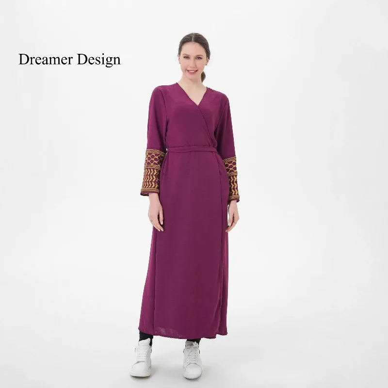 

High Quality Embriodiery Kimono Abya Muslim Women Modest Simple Dress EID Ramadan Islamic Clothing Kuwait Sauidi Arabian Dresses