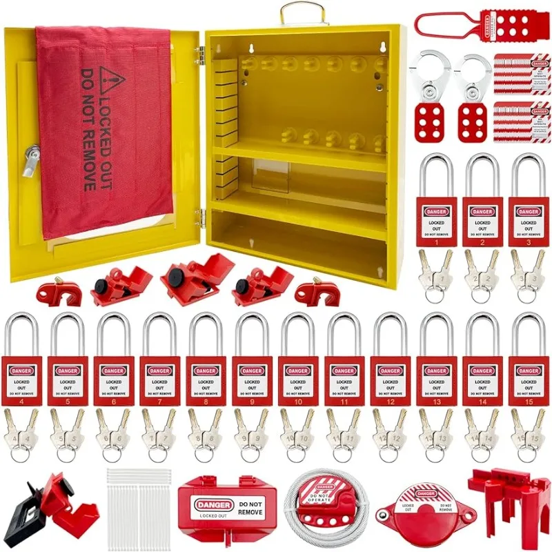 

Lockout Tagout Station Kit Board Locks 80pcs,Circuit Breaker/Ball Valve/Plug/Steel Cable Lockout