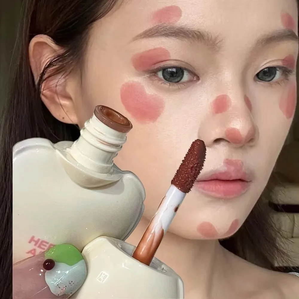 2 en 1 forma de amor mancha de labios espejo jugoso brillo de labios brillante duradero tulipán rosa labio mejilla aplicación de maquillaje