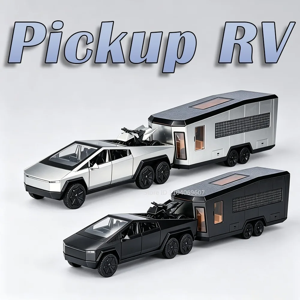 1:32 Pickup-Wohnmobil-Modell-Spielzeugautos aus Legierung, Offroad-Camper-Spielzeug mit Sound, Licht, öffnenden Türen, Rückzugsantrieb, Zierfahrzeugmodelle