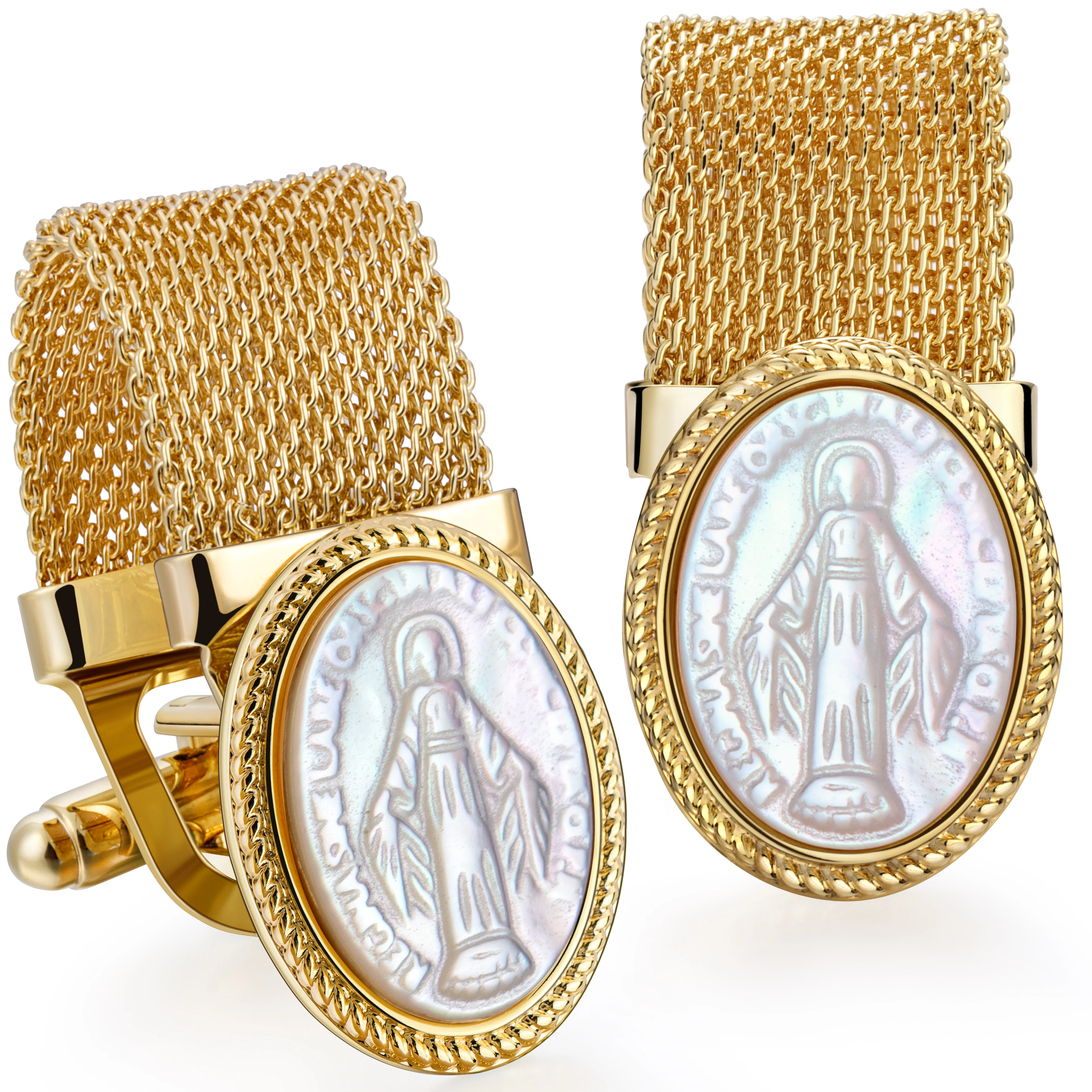 Religion Jesus Mother of Pearl Cufflinks for Men with Chain-Gifts for Christian, Church Member on Church Christmas Easter