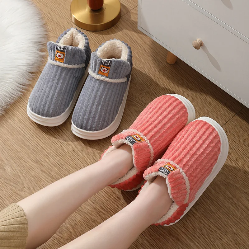 Winter New Warm Wrap Heels Slippers Men Women Couples House Non Slip Slides Comfort Flat Heel Home Indoor Bedroom Plush Slippers