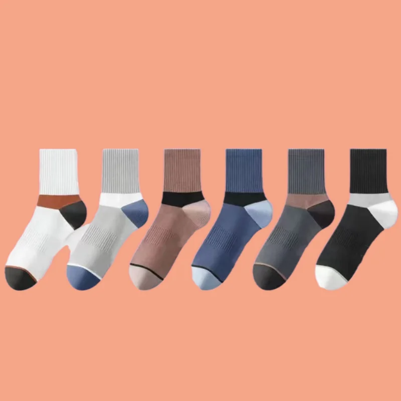 2024 New 5/10 Pairs Men's Striped Mid-tube Socks Sweat-absorbent Deodorant Wear-resistant Trendy Student Sports Socks