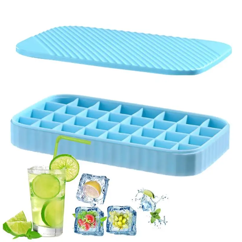 Silicone Ice Trays Multifunctional Mold With Container Stackable 32-Cavity Ice Maker Dish Freezer Food Puree Molder Kitchen tool