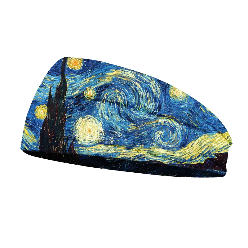 Van Gogh oil painting Women Hair Bands Headband Sports Run Bandage Elastic Girl Wide Headband Headwrap Headpiece Hairband Ladies