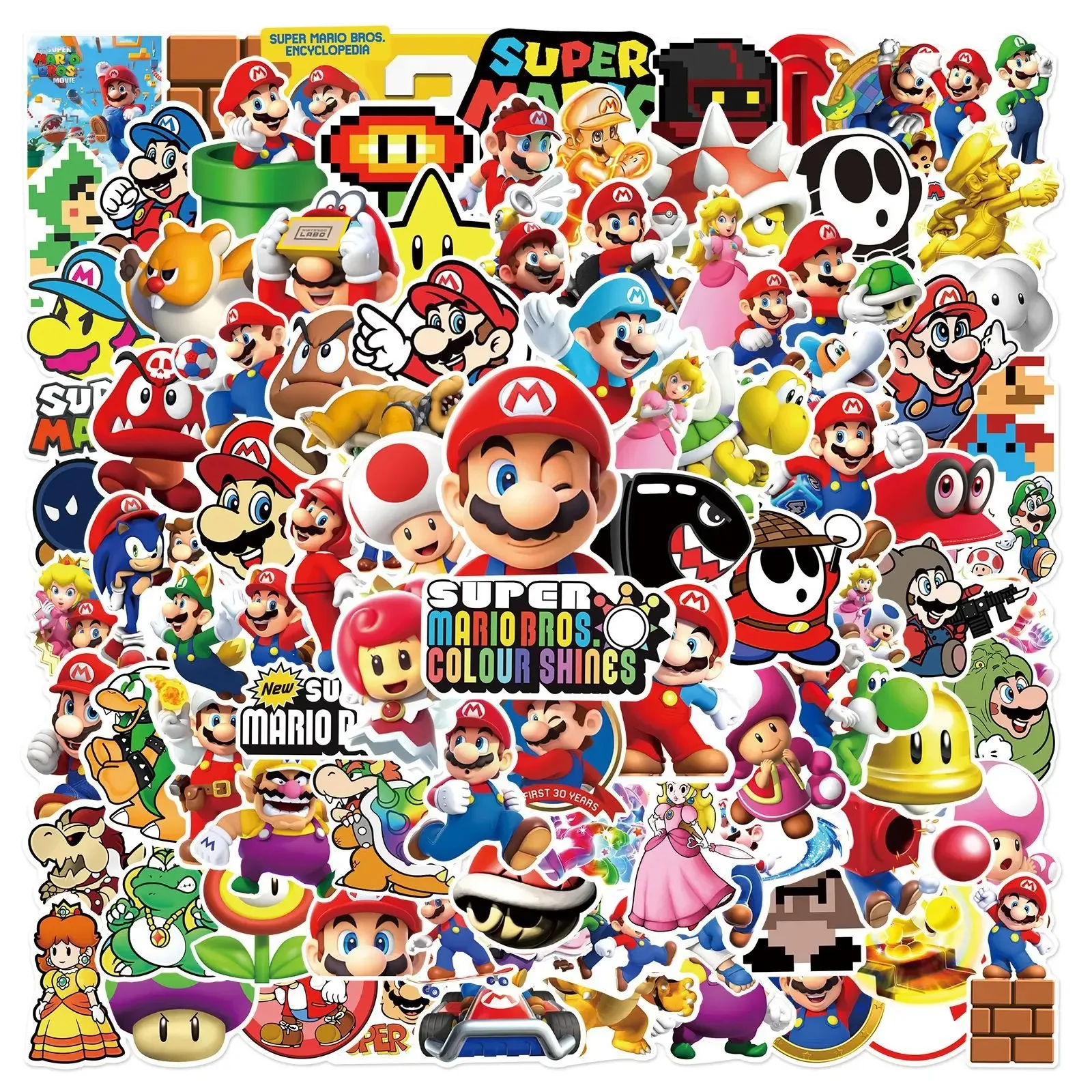50/100 Uds. Pegatinas de dibujos animados de Super Mario para portátil, cuaderno, monopatín, nevera, teléfono, pegatinas impermeables, juguetes para niños