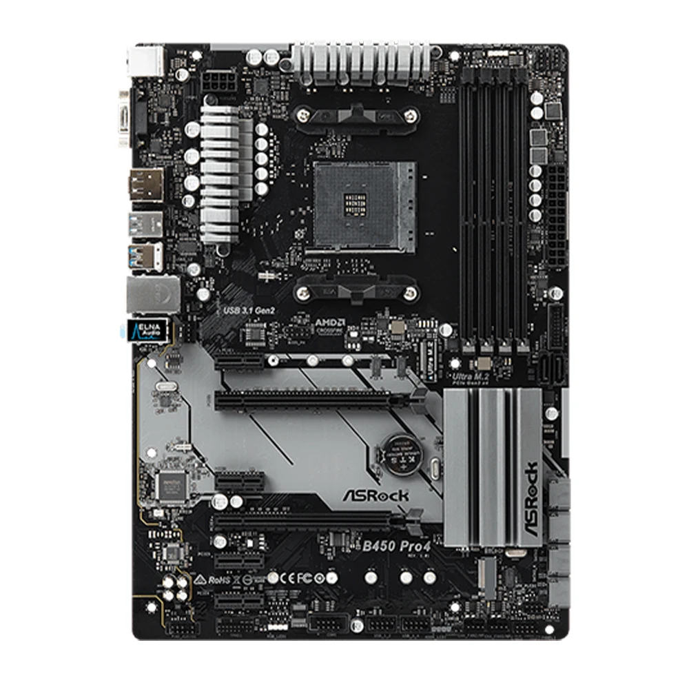 

ASRock B450 PRO4 AMD B450 AM4 Motherboard CPU compatible Ryzen 5/7/9/3 5600 5800X3D 5900X 4100 DDR4 3200+(OC) M.2 HDMI ATX