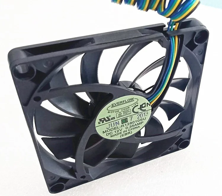 New EVERFLOW 8CM 8010 Fan 4-wire Temperature Control R128010SU 12V 0.35A 80mm X 80mm X 10mm Slim Cooling Fan