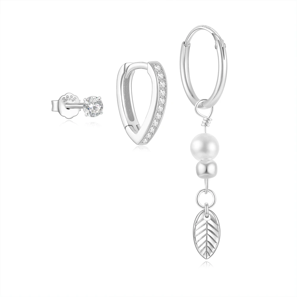 Серьги женские из серебра 925 пробы с жемчугом в форме листа