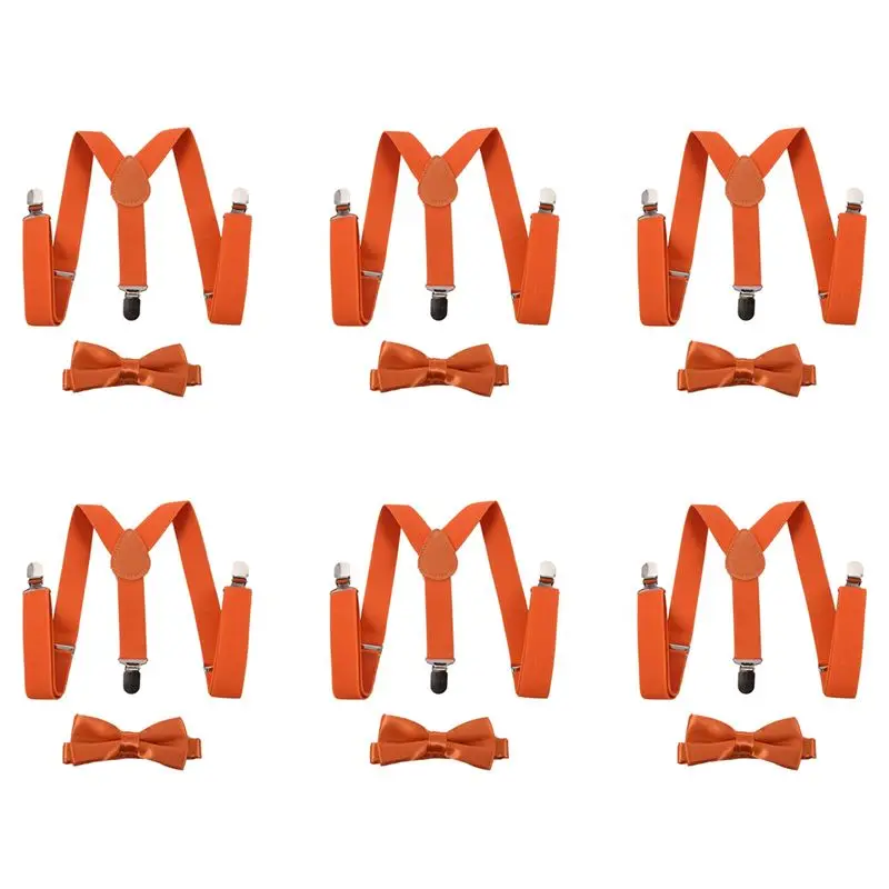 new-6x-children-kids-boys-girls-clip-on-suspenders-elastic-adjustable-braces-with-cute-bow-tie-orange