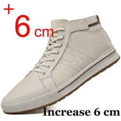 2024 new men casual sneakers 6cm height increased elevator shoes for Man soft genuine leather board shoes leisure lift high shoe