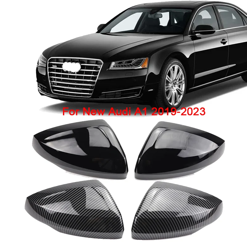 

2Pcs For New Audi A1 2019 2020 2021 2022 2023 Rearview Mirror Cover Cap Gloss Black Carbon fiber
