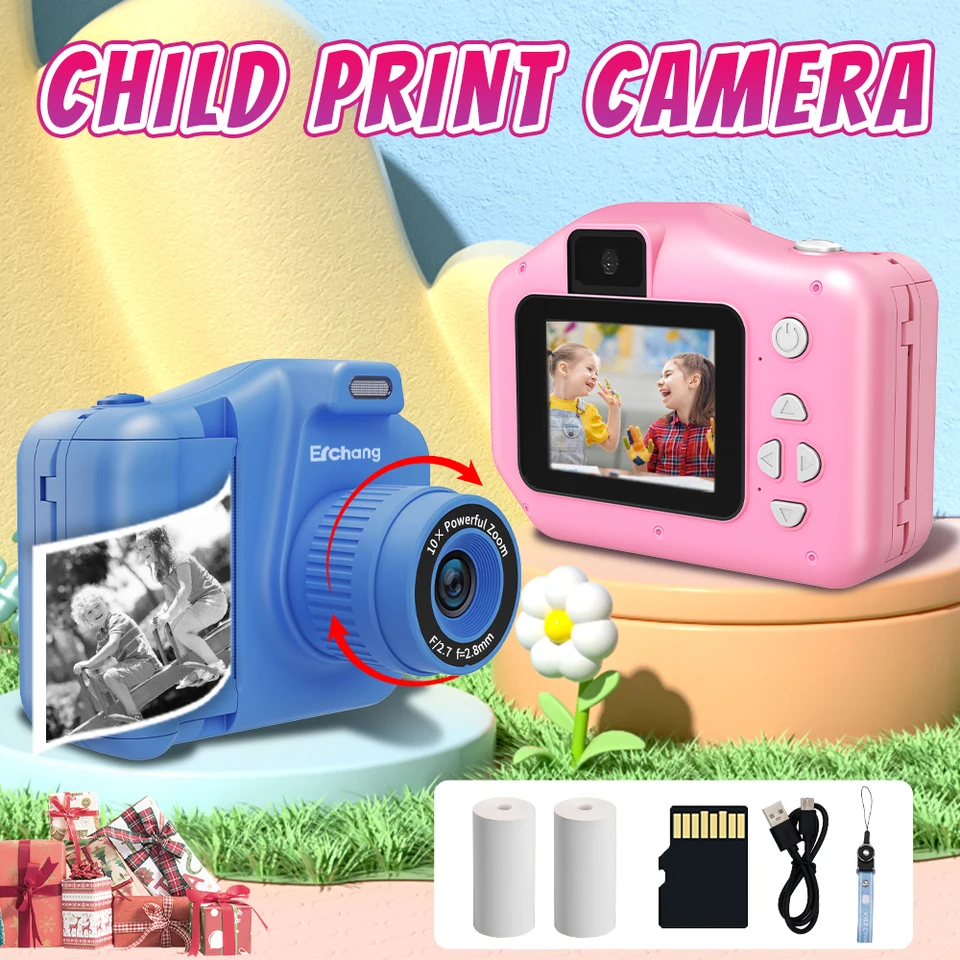 Ushining Appareil Photo Instantané Enfant – Imprimante 1080P, Écran 2,4