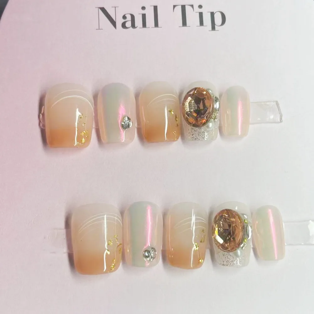 Gradiënt Bruin Blush Korte Vierkante Ronde Pure Handgemaakte Pers Op Nagels Verwijderbare Nail Art Meisjes Cadeau