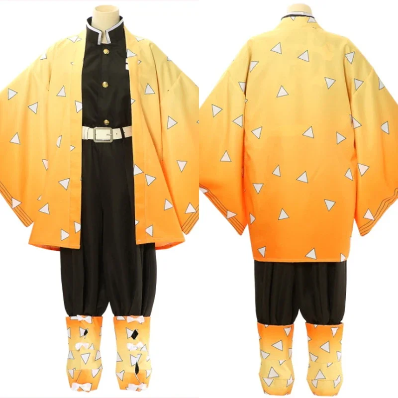 Anime Agatsuma Zenitsu Cosplay Traje para mulheres e crianças, roupas de quimono, uniforme de festa, vestido preto e amarelo