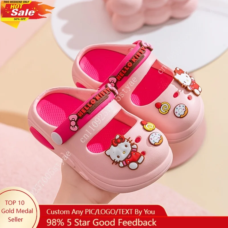 

Sanrio Hello Kitty Kuromi Slippers Cute Anime Character Girls Shoe with Hello Kitty Face Kuromi Print Soft Sole for Indoor