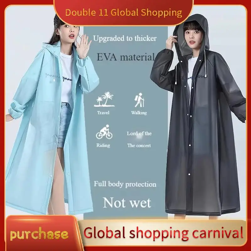 High Quality EVA camping raincoat Hooded One-piece thick men's women's raincoat Portable Lightweight Waterproof Long raincoat