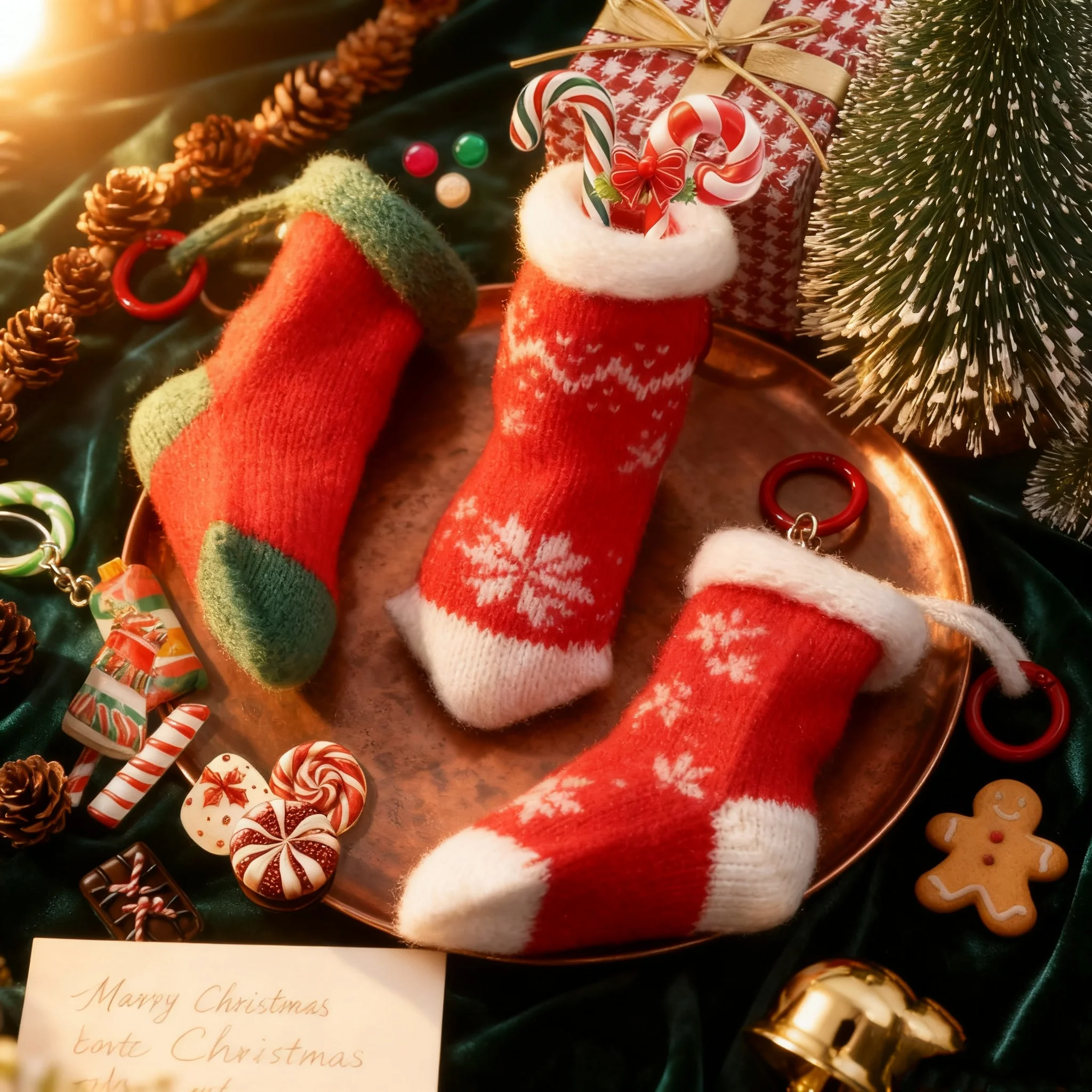1pc Neue Nette Handgemachte Gestrickte Weihnachten Socken Schlüsselbund Hübsches Souvenir Geschenk Für DIY Schmuck Zubehör Jungen Mädchen Schlüsselring