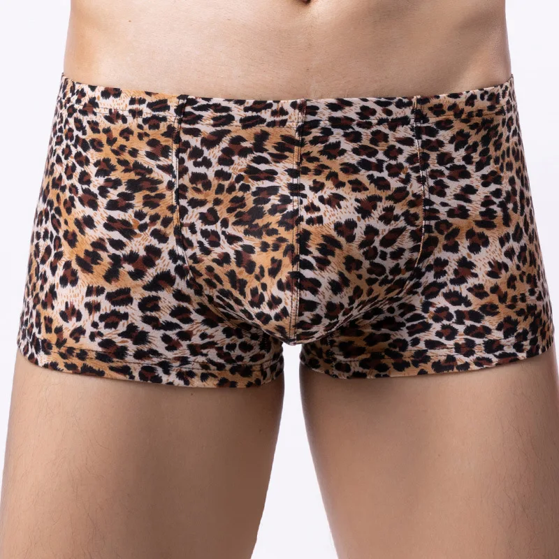 Fashion Leopard Printing Boxer Shorts Breathable Ice Silk Men's Underwear U Bulge Pouch Underpants Seamless Male Panties Cuecas