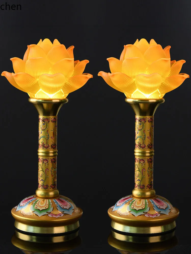 YFY  lotus ornament - rainbow glass guanyin buddha offering lamp - long-lasting offering for home worship