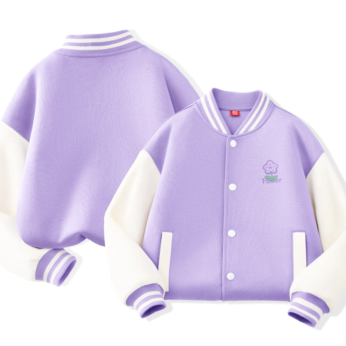 

2024 New College Style Spring And Autumn Children's Jacket Baseball Uniform Purple Floret Boys And Girls Autumn Top